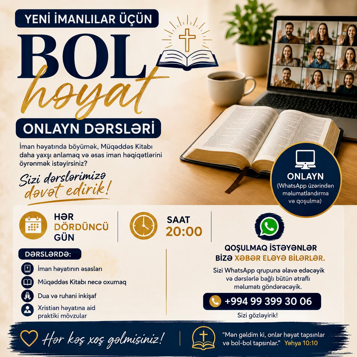 Постер онлайн-уроков Bol Həyat для новых верующих